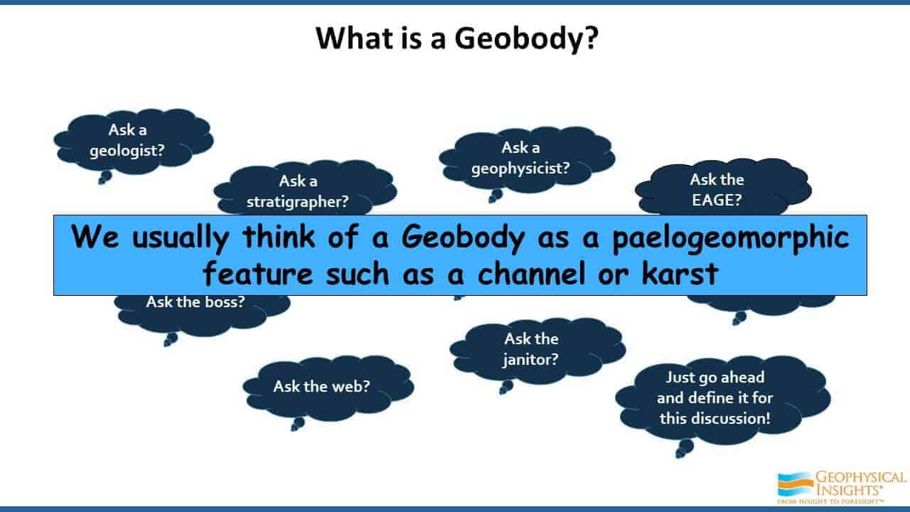 Slide screenshot with thought clouds on a geobody