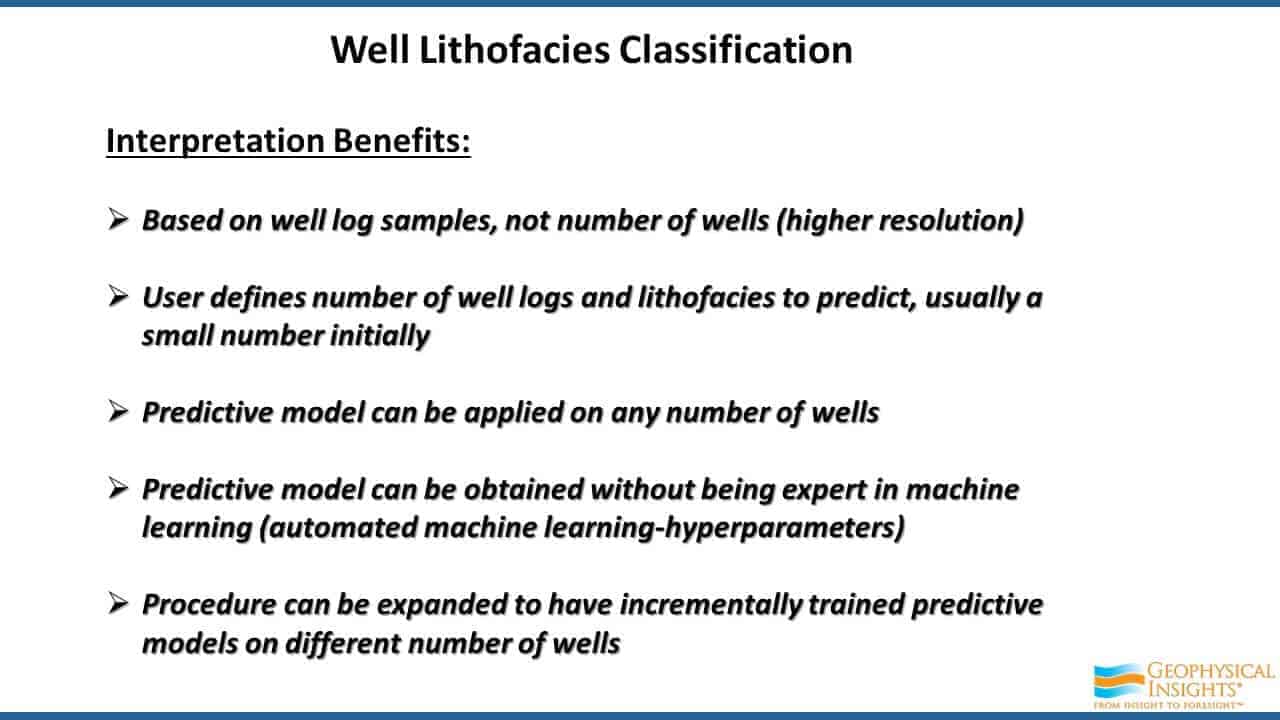 Slide screenshot with lithofacies interpretation benefits