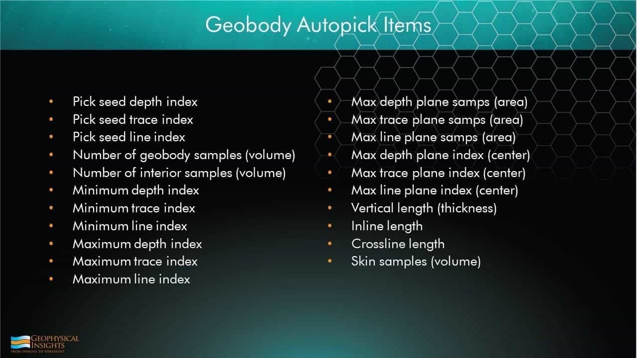 Slide of geobody autopick items list