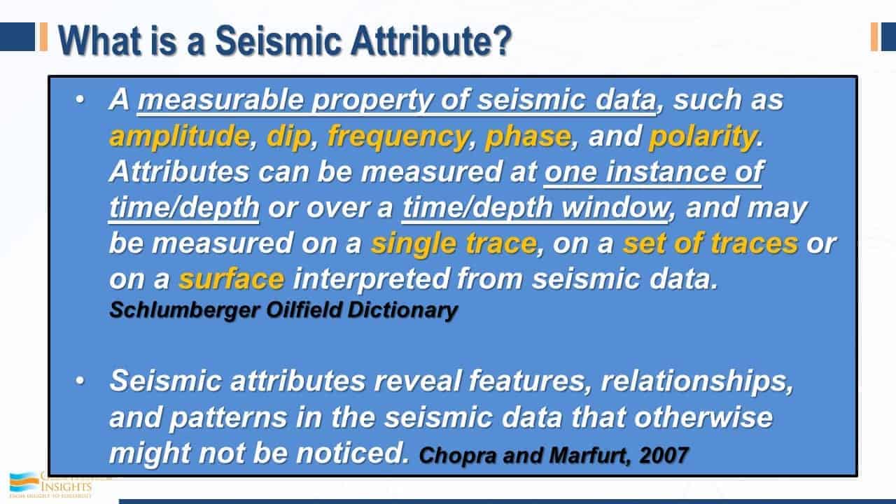 Slide image defining seismic attributes