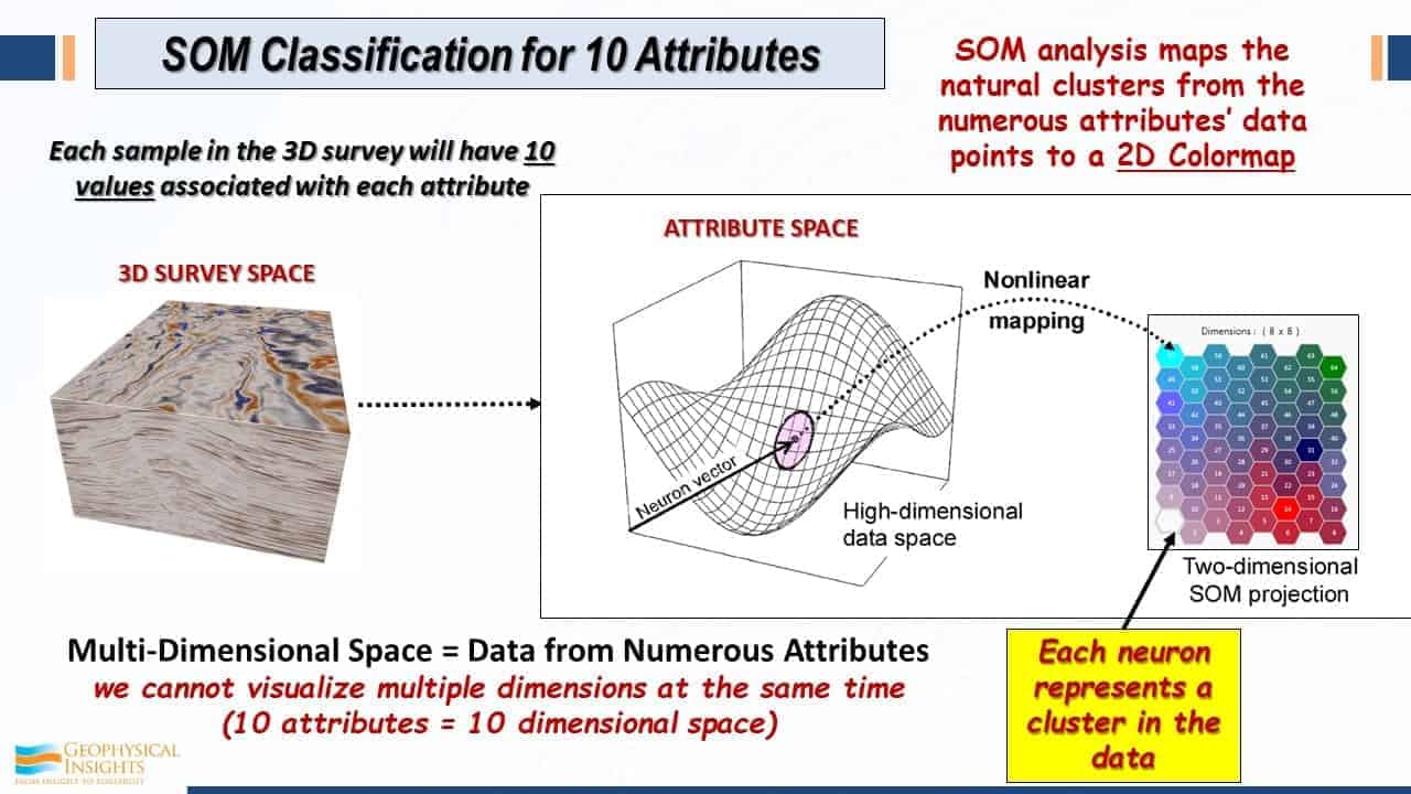 Slide image with SOM, 3d survey space, attribute space