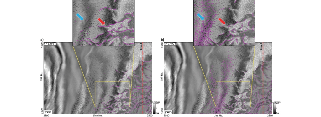 Image of seismic amplitude with faults