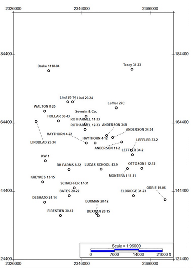 Index map of vertical wells