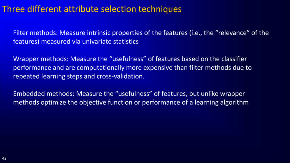Three different attribute selection techniques